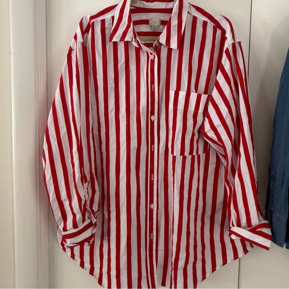 a new day Red and White Striped Button Down Shirt